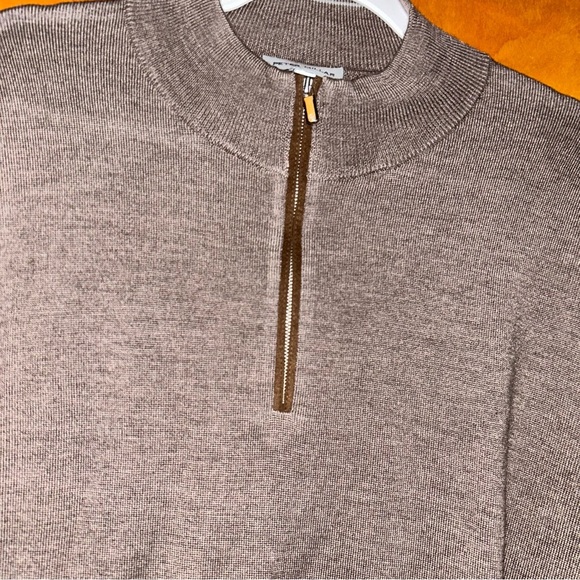 Peter Millar autumn crest suede trim quarter zip brown birch wool sweater XXL - Picture 5 of 8